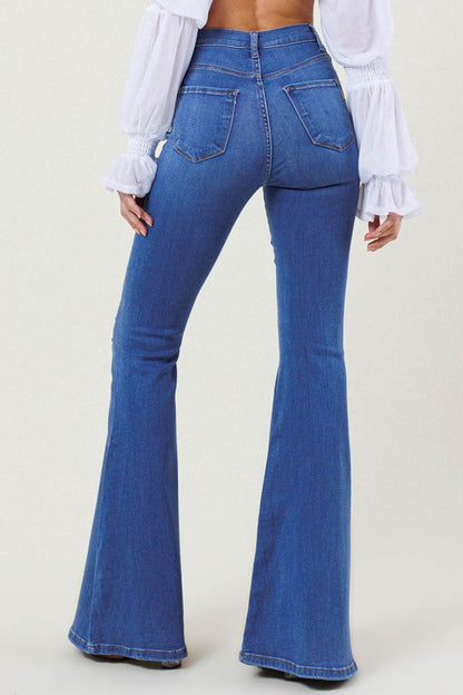 VIBRANT M.I.U. Edgy High-Rise Distressed Flare Jeans