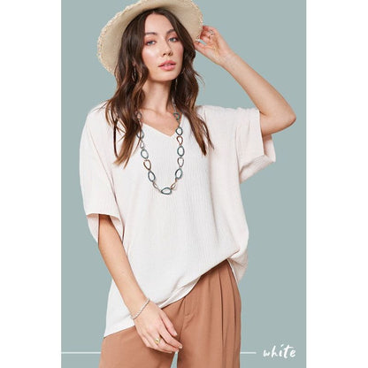 LA MIEL-Vanessa Top- Textured Loose fit V-neck Top