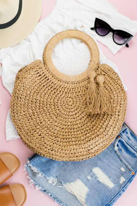 AILI'S CORNER Straw Tassel O-Ring Tote