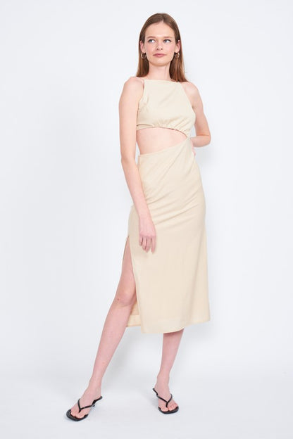 EMORY PARK Spaghetti Strap Midi Dress with a Cutout Waist