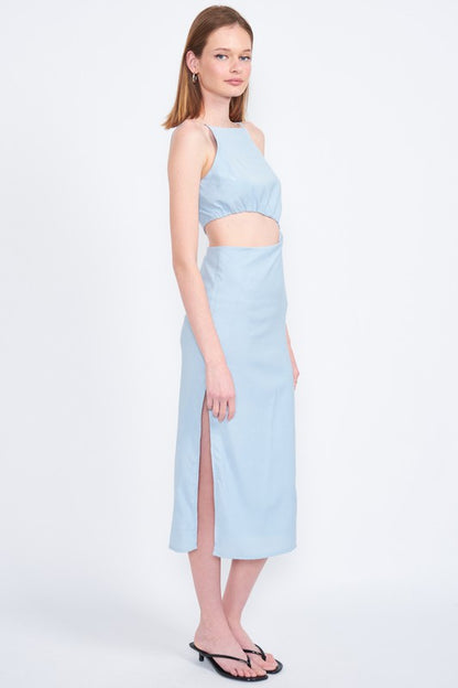 EMORY PARK Spaghetti Strap Midi Dress with a Cutout Waist