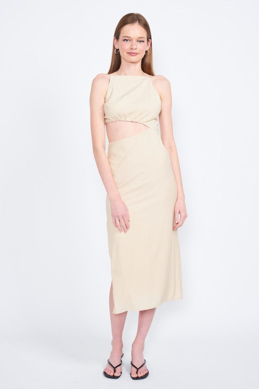 EMORY PARK Spaghetti Strap Midi Dress with a Cutout Waist