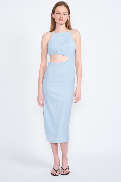 EMORY PARK Spaghetti Strap Midi Dress with a Cutout Waist