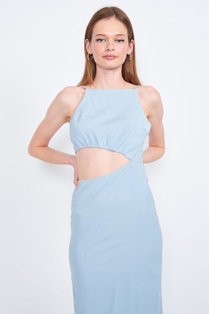 EMORY PARK Spaghetti Strap Midi Dress with a Cutout Waist