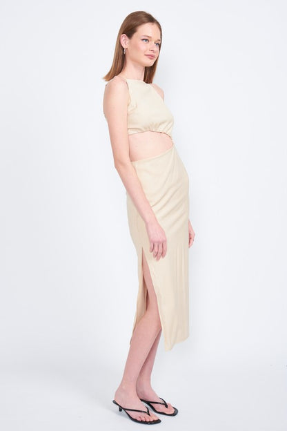 EMORY PARK Spaghetti Strap Midi Dress with a Cutout Waist