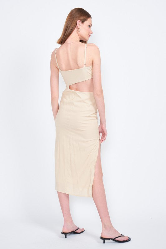 EMORY PARK Spaghetti Strap Midi Dress with a Cutout Waist