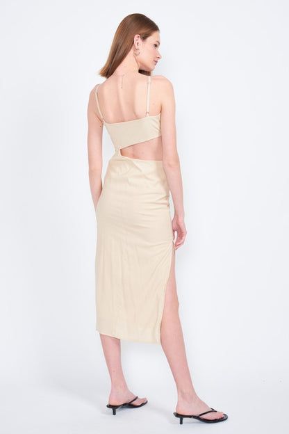 EMORY PARK Spaghetti Strap Midi Dress with a Cutout Waist