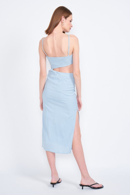 EMORY PARK Spaghetti Strap Midi Dress with a Cutout Waist