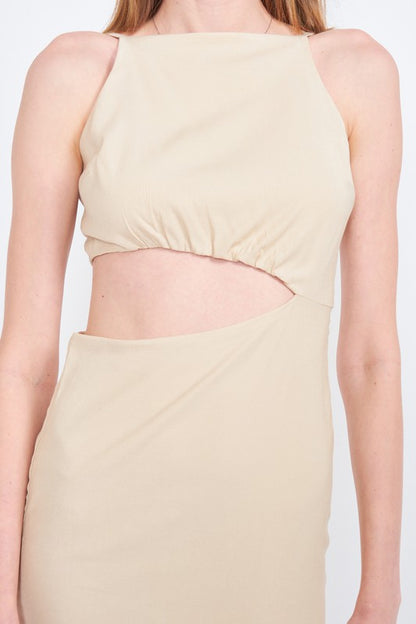 EMORY PARK Spaghetti Strap Midi Dress with a Cutout Waist