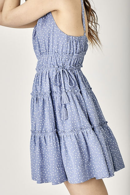 MUSTARD SEED Side Tassel Strap Tiered Polka Dot Dress