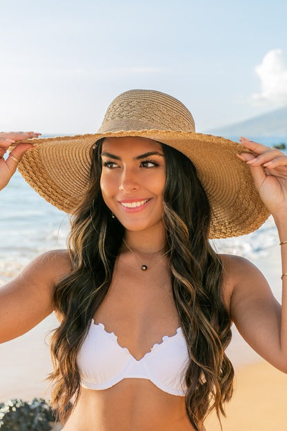 AILI'S CORNER Scallop Edge Bow Accent Sunhat