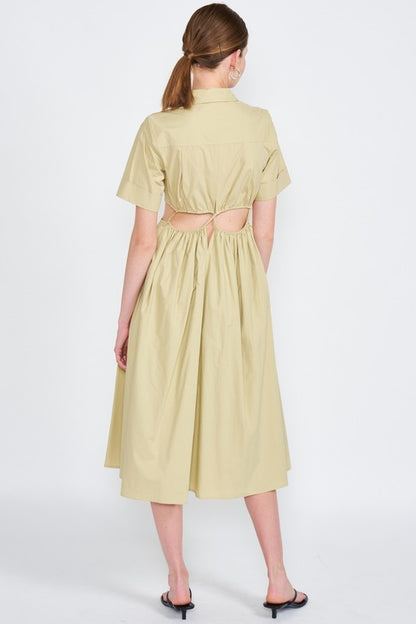 EMORY PARK Button Up Collard Cutout Midi Dress