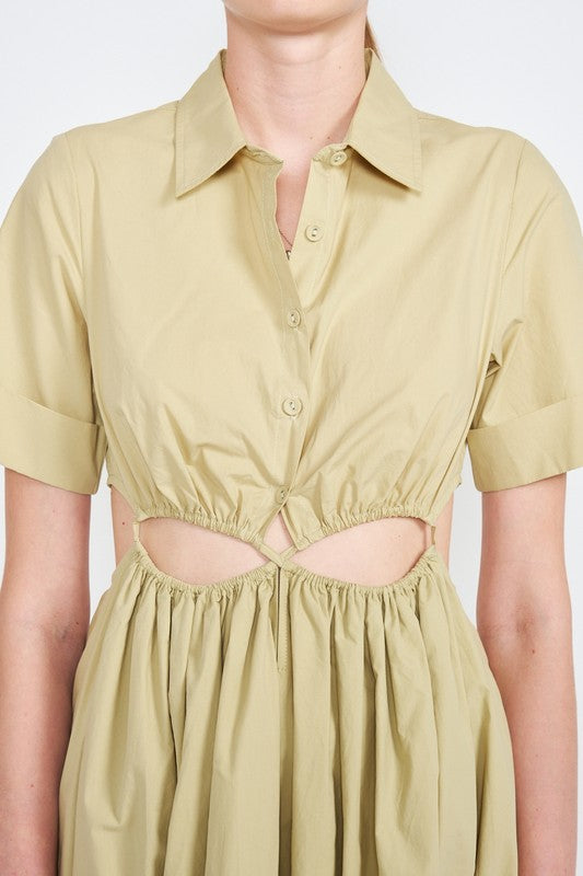 EMORY PARK Button Up Collard Cutout Midi Dress