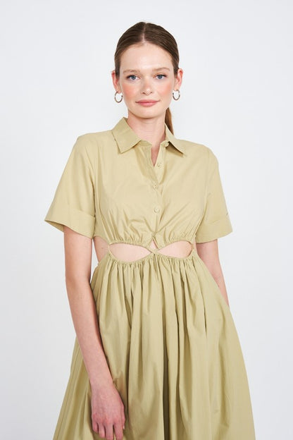 EMORY PARK Button Up Collard Cutout Midi Dress