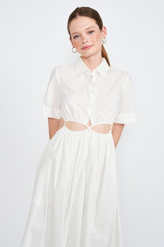 EMORY PARK Button Up Collard Cutout Midi Dress