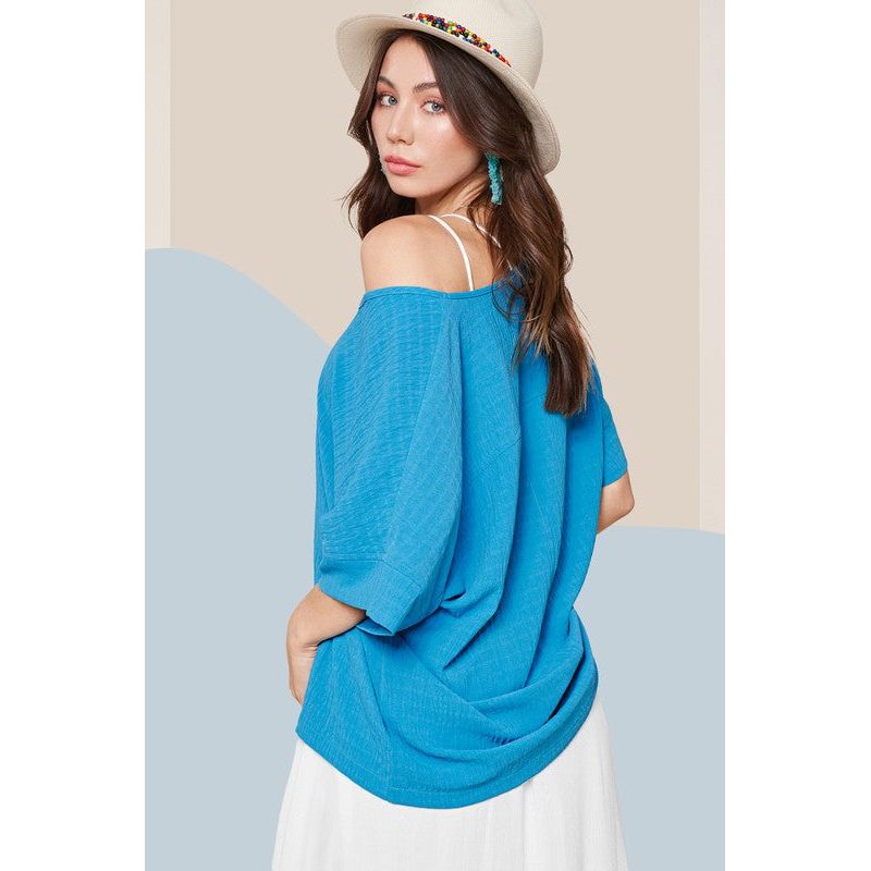 LA MIEL-Vanessa Top- Textured Loose fit V-neck Top