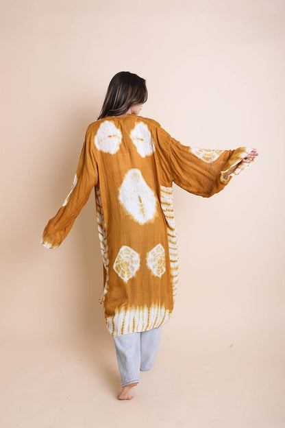 LETO Tie-Dye Longline Kimono with Full Sleeves