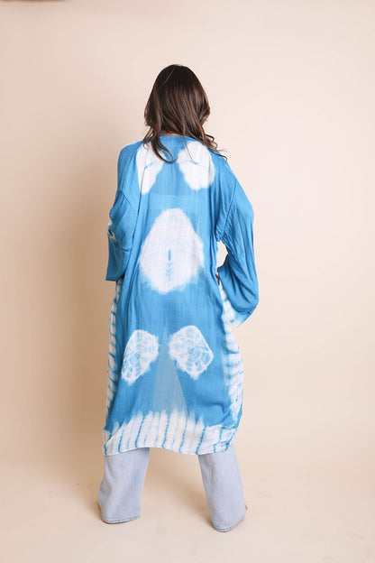 LETO Tie-Dye Longline Kimono with Full Sleeves