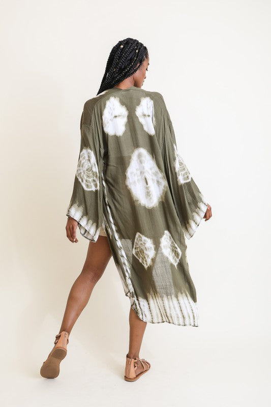 LETO Tie-Dye Longline Kimono with Full Sleeves