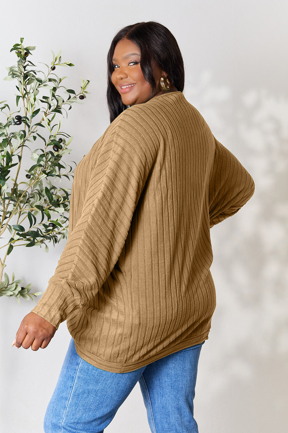 BASIC BAE Full Size Ribbed Cocoon Warm Cardigan