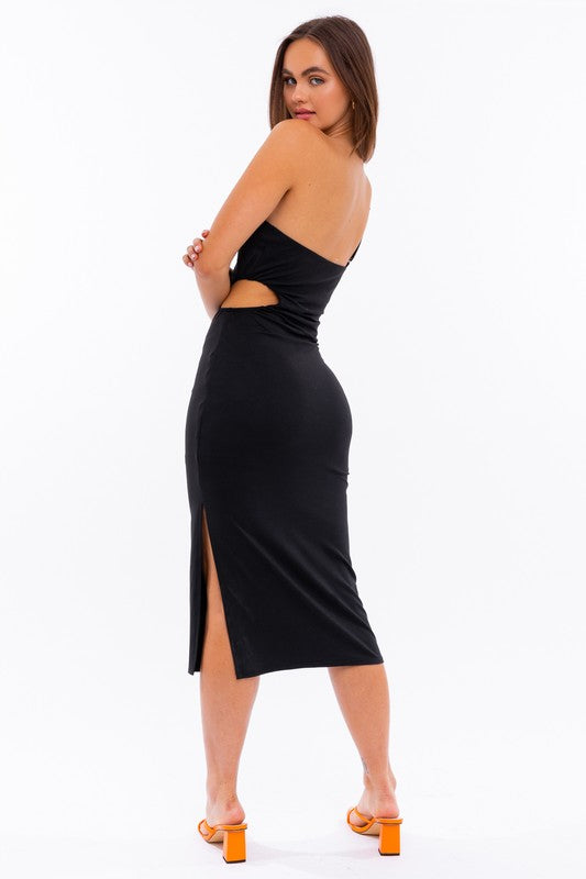 LE LIS One Shoulder Cutout Midi Dress with Side Slit