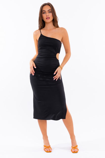 LE LIS One Shoulder Cutout Midi Dress with Side Slit