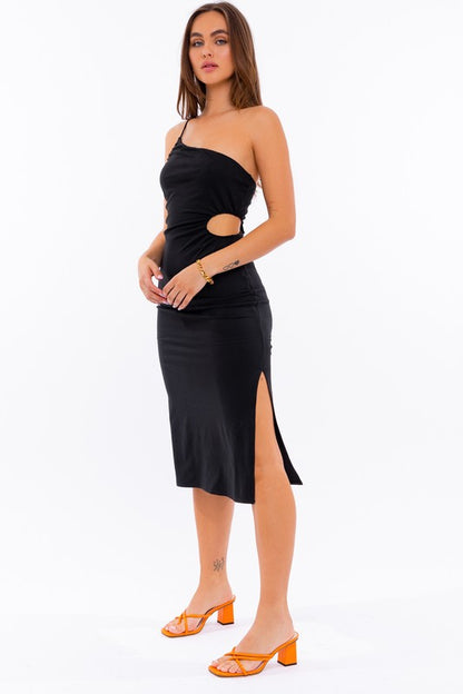 LE LIS One Shoulder Cutout Midi Dress with Side Slit