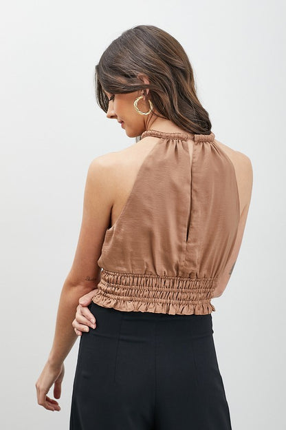 DO + BE COLLECTION Toffee Smocked Waist Top