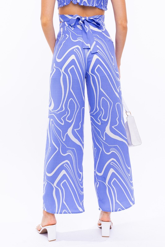 LE LIS Light Blue Straight Pants with Abstract Print