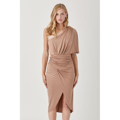 MUSTARD SEED One Shoulder Drape Jersey Wedding guest Dress