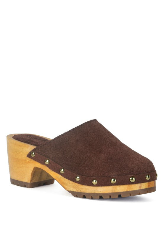 RAG & Co. Cedrus Fine Suede Studded Clog Mules