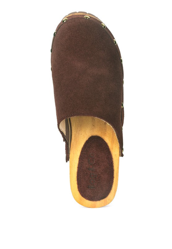 RAG & Co. Cedrus Fine Suede Studded Clog Mules