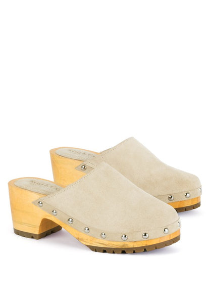 RAG & Co. Cedrus Fine Suede Studded Clog Mules