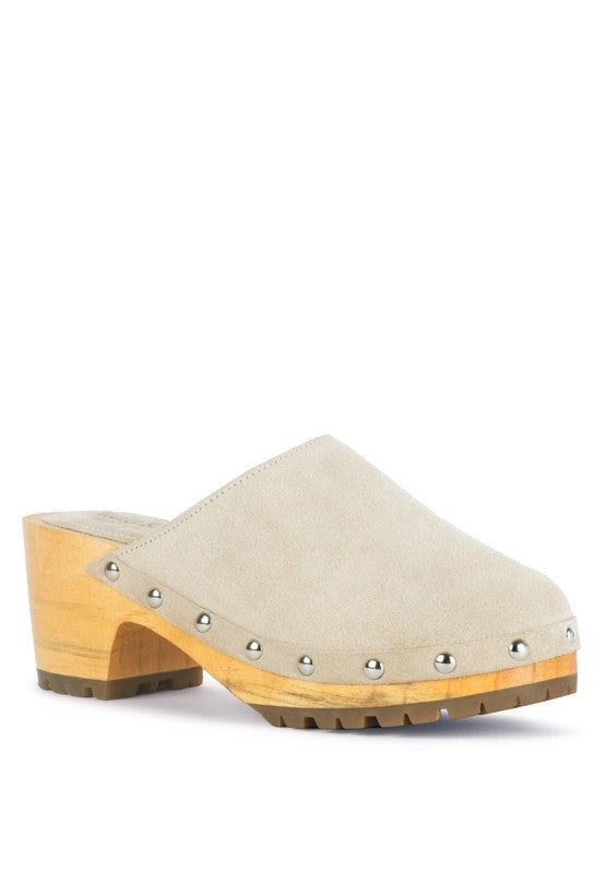 RAG & Co. Cedrus Fine Suede Studded Clog Mules