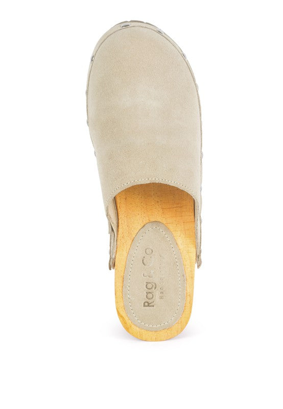 RAG & Co. Cedrus Fine Suede Studded Clog Mules