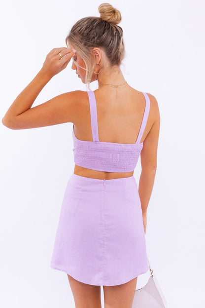 LE LIS Mini Lavender Sleeveless Cutout Dress