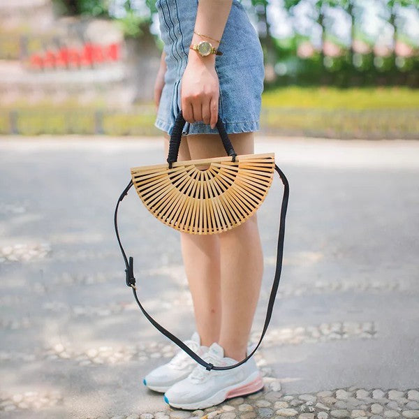 PURSE PLUS Vintage Bamboo Woven Handbag