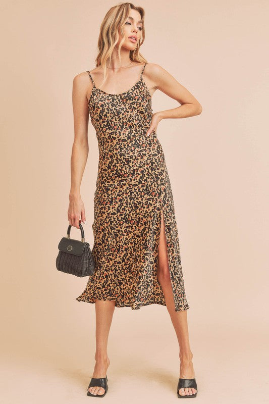 AEMI + Co. Stasia Leopard Print Casual Tank Dress with Split