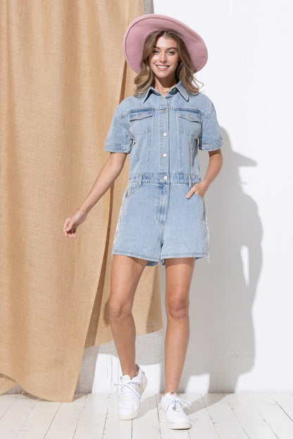 BLUE B Washed Denim Overall Romper