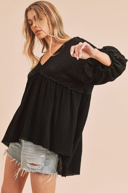 AEMI & Co. V-Neckline Boho Babydoll Top