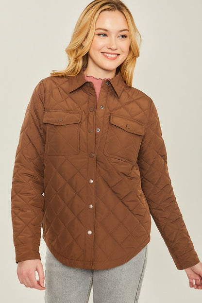 LOVE TREE Woven Solid Bust Pocket Shacket