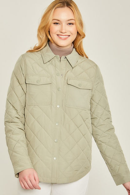 LOVE TREE Woven Solid Bust Pocket Shacket