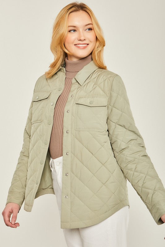 LOVE TREE Woven Solid Bust Pocket Shacket