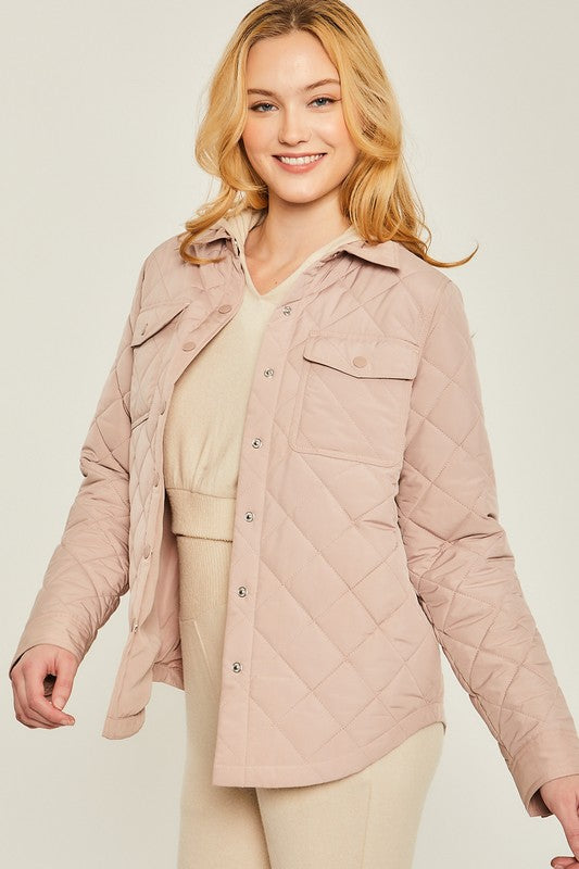 LOVE TREE Woven Solid Bust Pocket Shacket