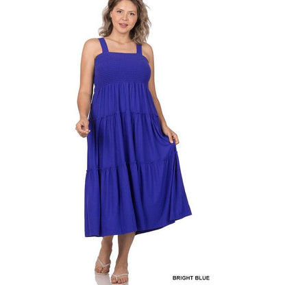 PLUS SMOCKED TIERED MIDI DRESS