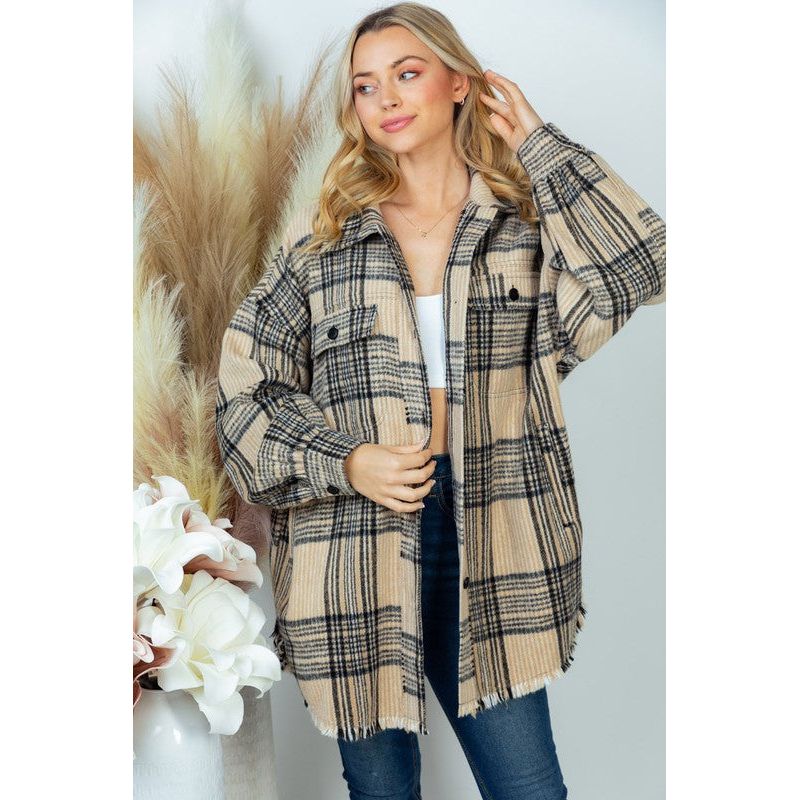 WHITE BIRCH PLUS SIZE Long Sleeve Plaid Woven Shacket