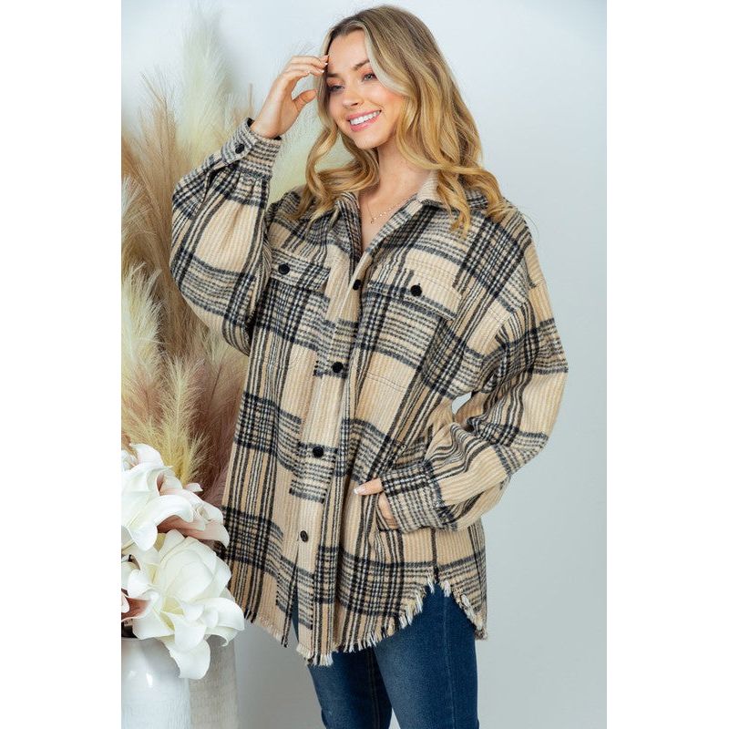 WHITE BIRCH PLUS SIZE Long Sleeve Plaid Woven Shacket