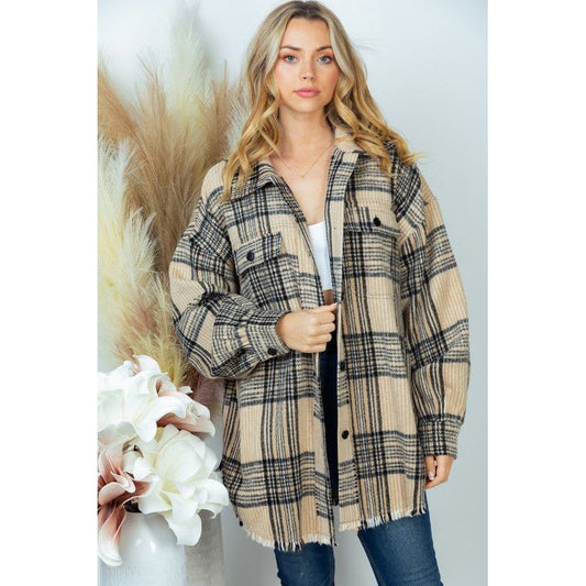 WHITE BIRCH PLUS SIZE Long Sleeve Plaid Woven Shacket