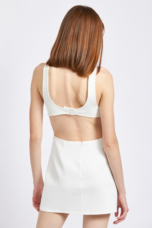 EMORY PARK Off White Sleeveless Mini Open Back Party Dress