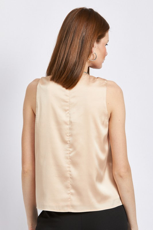 EMORY PARK Stylish Sleeveless Blouse with Twisted Collard